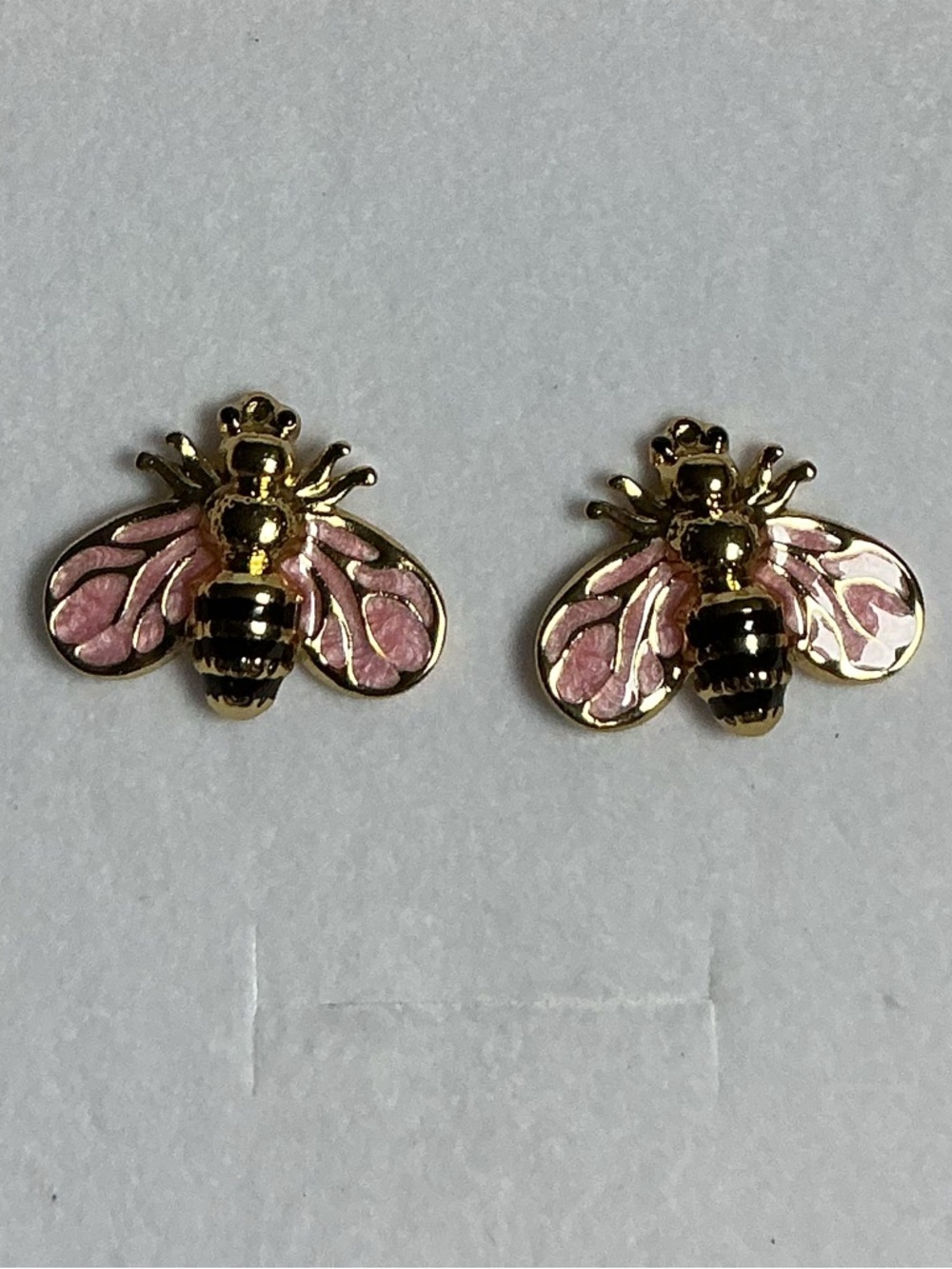 Pink & Black Bee Earrings Hand Painted Enamel Hypoallergenic Post Drop Goldtone - Picture 6 of 16